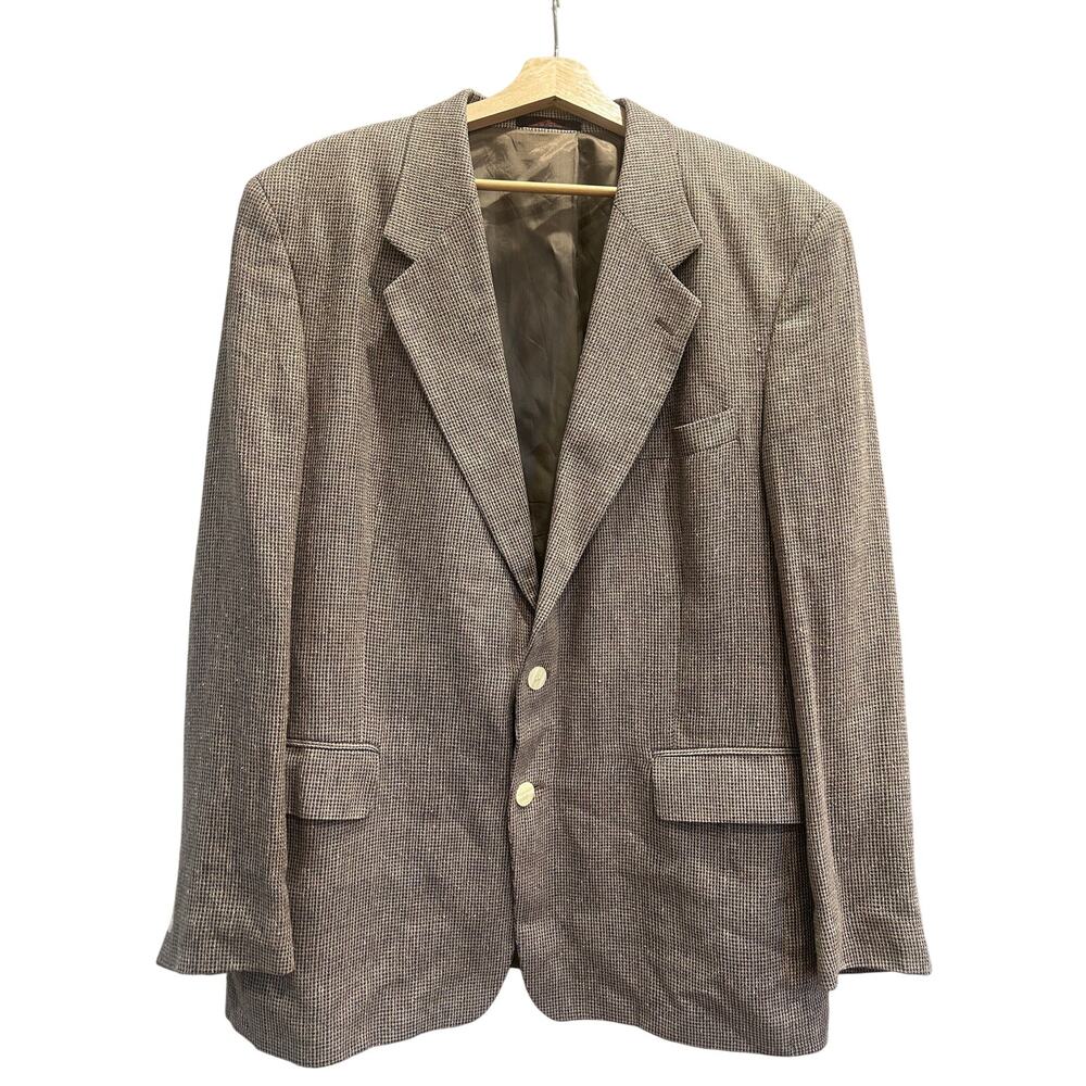 Vintage Silk Blazer 42R Savile Row Brown Blue Textured Sport Coat